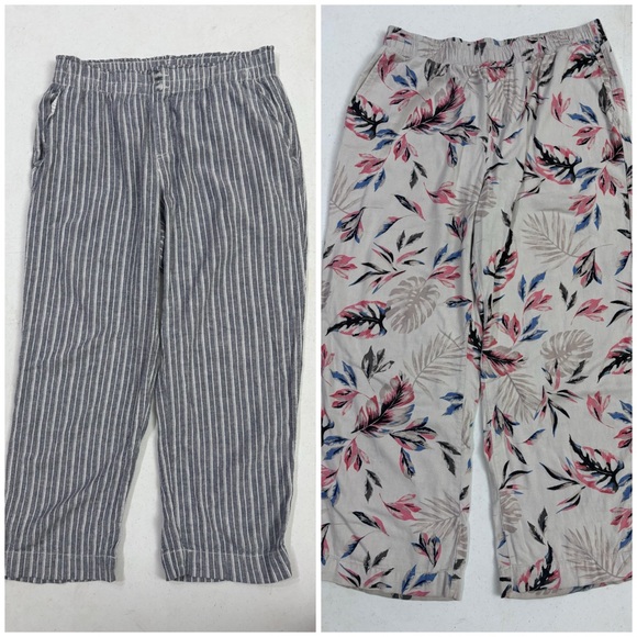 Briggs New York Pants - Briggs Linen Blend Striped & Floral Wide Leg Pants Bundle XL